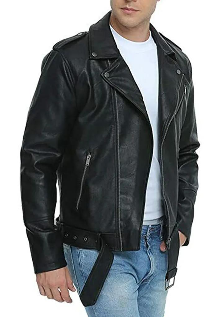 AL KHALID Black Leather Jacket Men's Outerwear Genuine Lambskin Belted Biker Western Style
