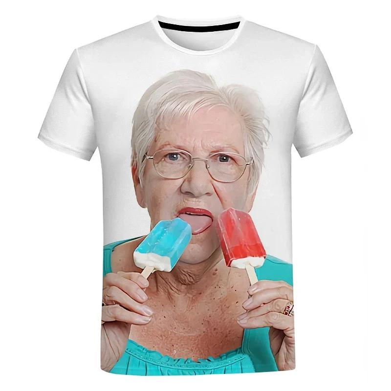 Summer Hot Selling New Creative Fun 3D Print Cute T-shirt Grandma Fun Popsicle Casual Shirt Loose Plus Size Top