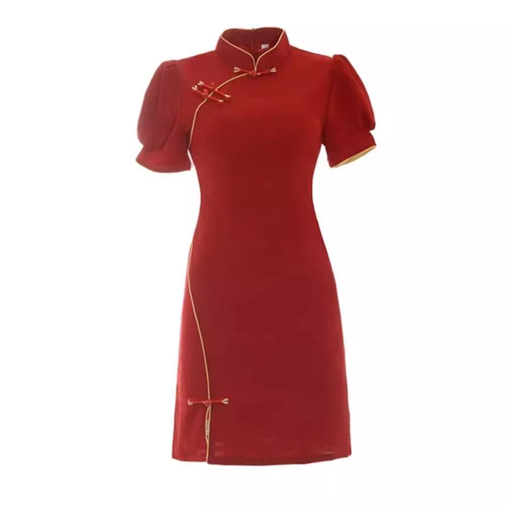 2025 Claret Red Petite Cheongsam: Elegant Short Summer Dress for Bridal Toast and Homecoming