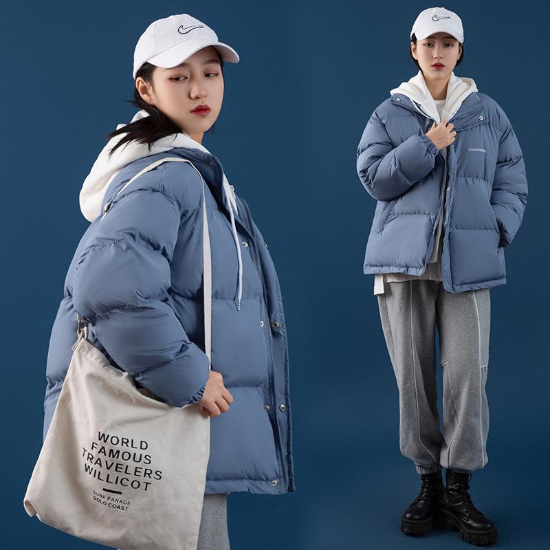 Echter Daunen-gepolsterter Damen-Neuer Winter-Kapuzen-Fake-Zweiteiler Baumwoll-gepolsterter lockerer und verdickter Freizeitmantel