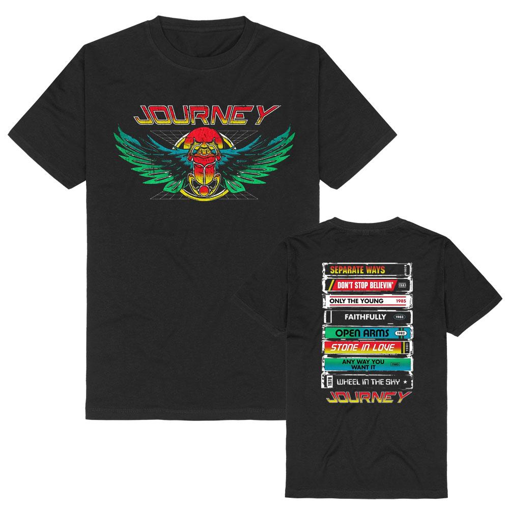 Journey Band Vintage Rock Merch Tee Cassette Tape Aesthetic Album Stack Design Tshirt O-neck Soft Pure Cotton Summer Short Sleeve T-shirt Unisex Top XS чёрный