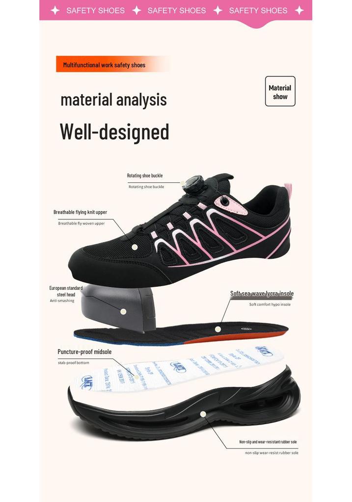 Women's Breathable Steel Toe Safety Shoes - Anti-Smash, Anti-Puncture, Anti-Odor with Rotating Button.