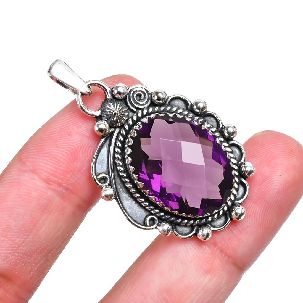 Purple Amethyst 925 Sterling Silver Pendant V7787, Purple Pendant, Oval Pendant, Valentin's Day Gift, Gift For Her, Birthday Gift, Handmade Jewelry, S