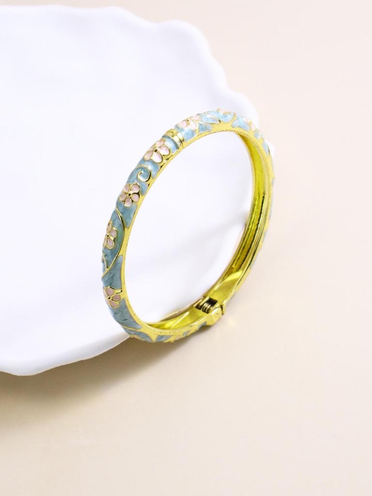 Enamel Painted Floral Rhinestone Bangle - European & American Hot-selling Bracelet
