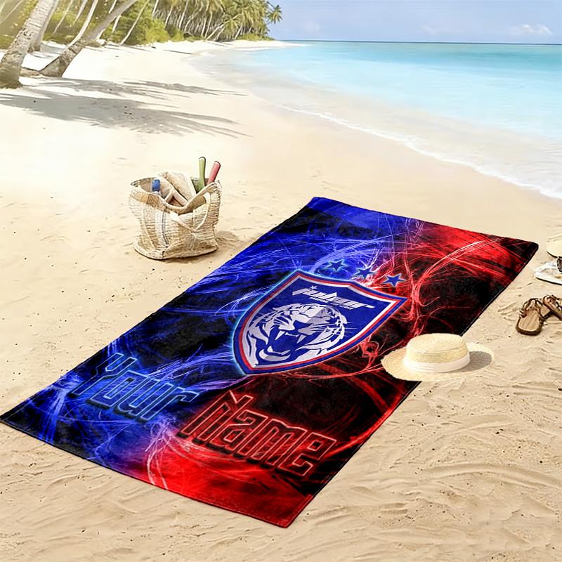 Name Custom Johor Darul Ta'zim FC Print Beach Towel, Large Soft Quick Dry Towel for Beach Camping Swimming
