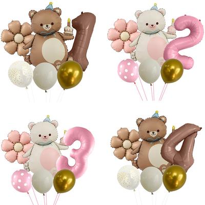 Cute Bear Matte Daisy Aluminum Film Balloon Set Magic Children'S Birthday Party Arrangement Matte Texture