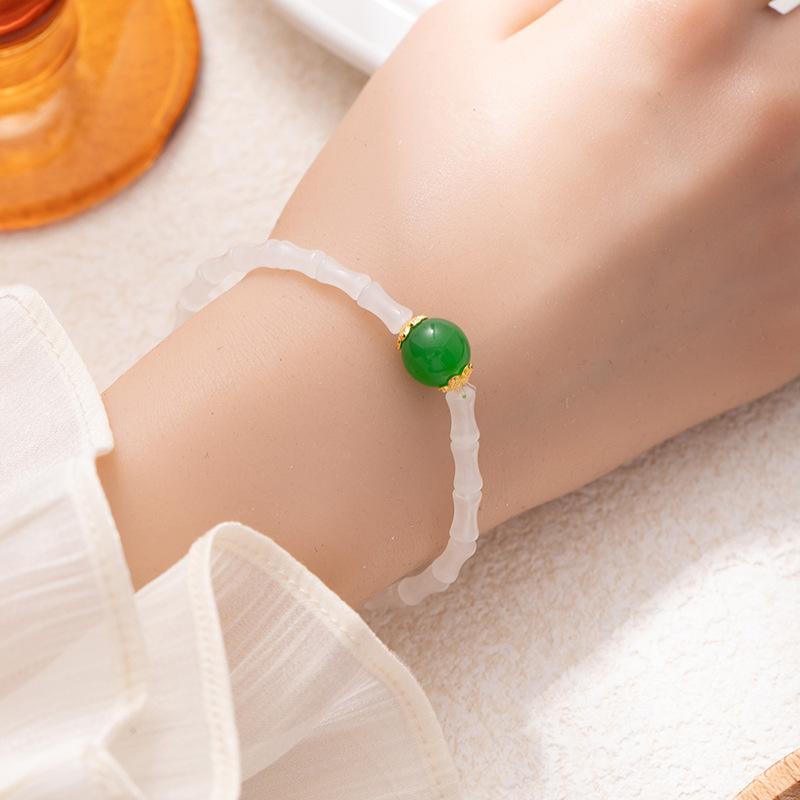 Bamboo Jade Round Bead Bracelet Light Luxury Niche Retro Bracelet High Sense Retro National Style Jewelry Women'S Ancient Clothing Accessories