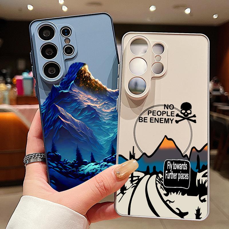 Magnetic For Magsafe Case For Samsung Galaxy S26 Ultra S25 Edge S24 Plus S23 FE S22 A17 A54 A55 A56 A57 5G Snow Mountain Scenery Pattern Cover