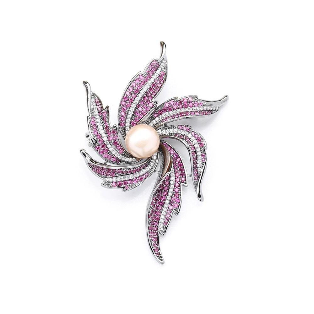 

Стильная высококачественная брошь-цветок из цельного циркония, персонализированная брошь из натурального пресноводного жемчуга, антибликовый корсаж для женщины