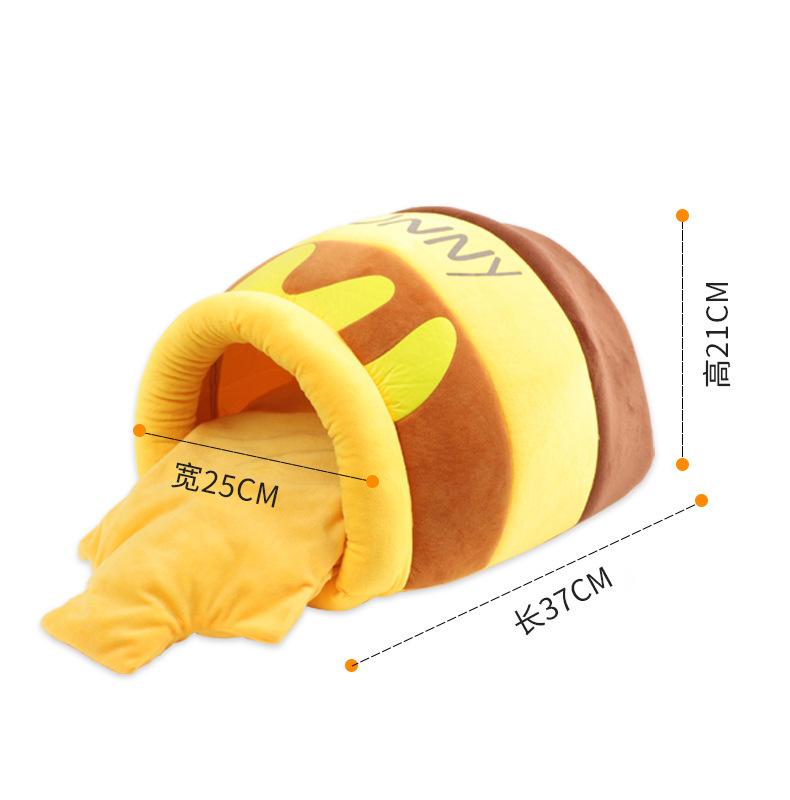 Cute Cat Nest Pet Bed Thickened Honey Jar Season Semi Enclosed Cat Dog Warm Pet House Plush Villa Nest with Detachable Mats