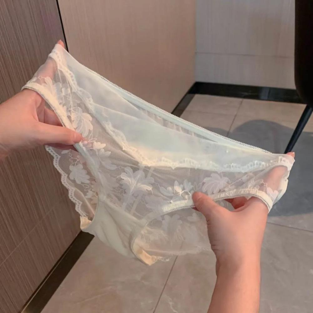 Mesh French Style Briefs Transparent Women Underwear Thin Lace Flower Panties  Gifts