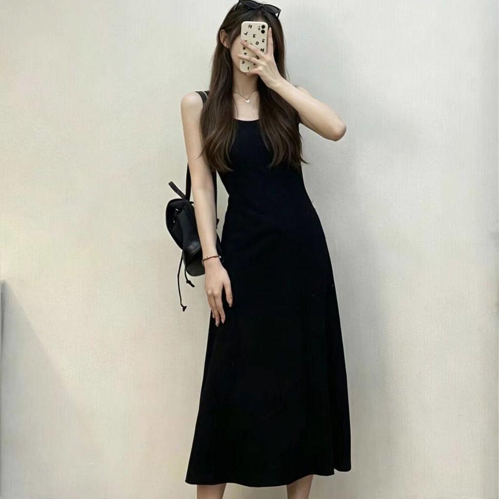 mm Hepburn style suspender knitted dress women's summer new sleeveless design waist vest long dress