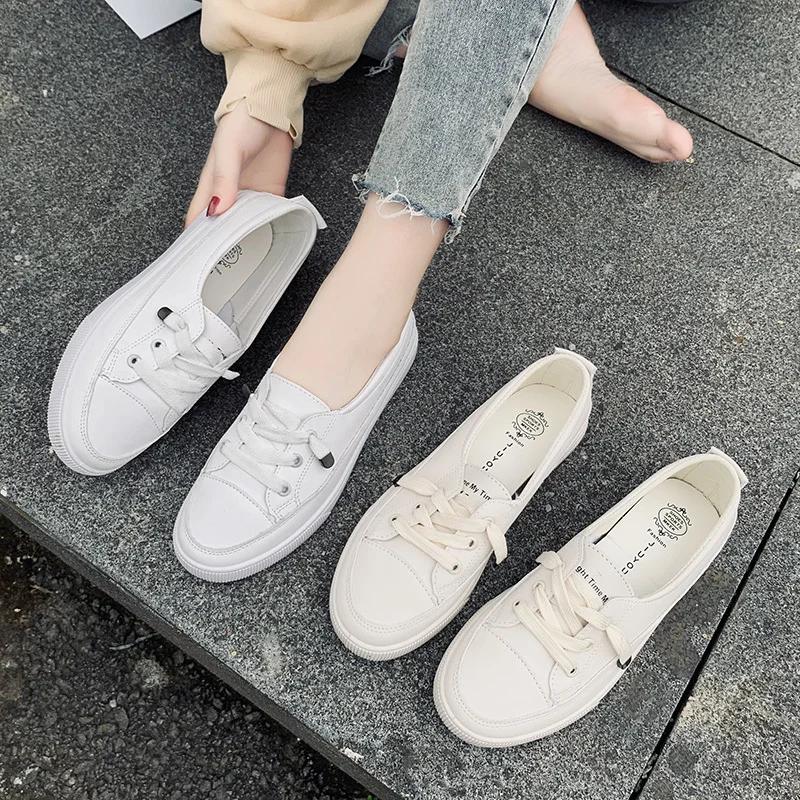 Fashion Women's Genuine Solid Color Simple Versatile Sports Shoes 2024 Spring and Autumn Casual Lace-Up Flat Comfortable Low-top Shoes