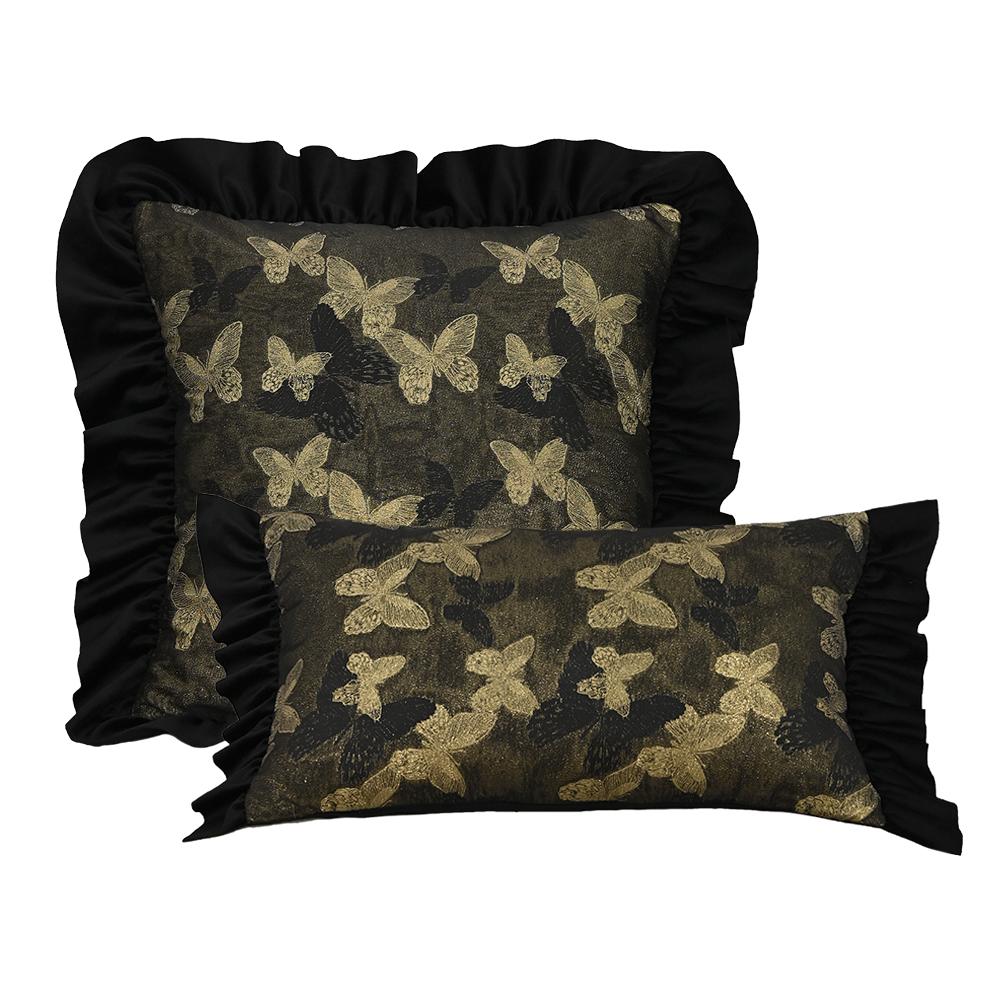 BUYNOW Black Dutch Velvet Colorful Hemp Jacquard Print Pillowcase Vintage Pastoral Lace Sofa Cushion Cover Home Bedroom Decor