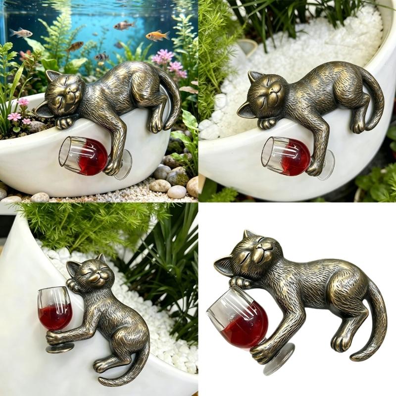 Handcrafted Drunk Cats Figurine Small Shelf Decorative Item Suitable for Work Environment and Home Space