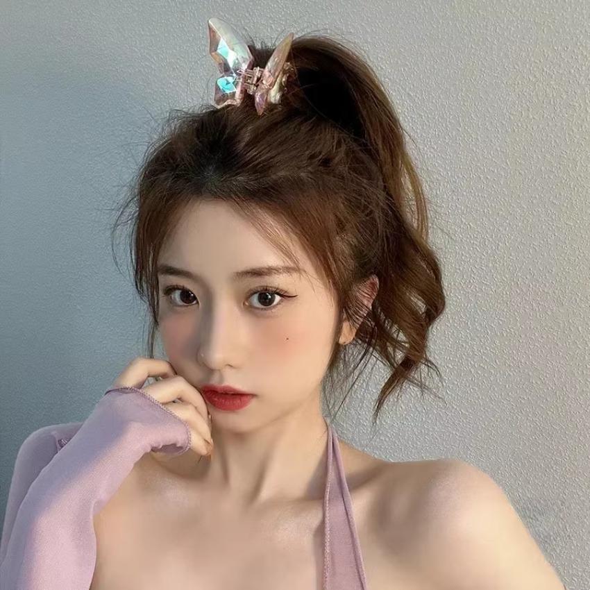 1 Pcs Pince à Cheveux Papillon Transparent Femme Été Cristal Sirène Couleur Éblouissante Pince Pince Requin à l'Arrière de la Tête