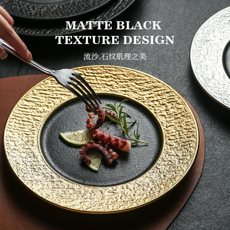 New Black Ceramic Frosted Steak Plate High-End Restaurant High Temperature Resistant Western Food Plate Pasta Plate Japanese Material Sashimi Plate