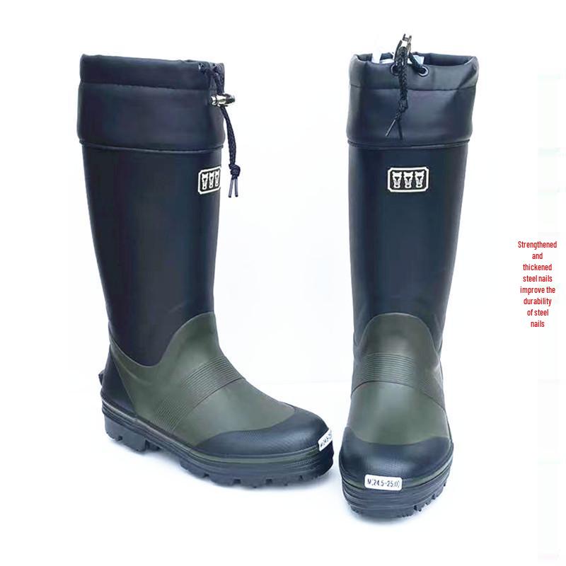 

Мужские высокие резиновые дождевые ботинки с металлическими шипами, противоскользящие, для рыбалки на открытом воздухе и модные зимние ботинки 3L (Fits 45-46)