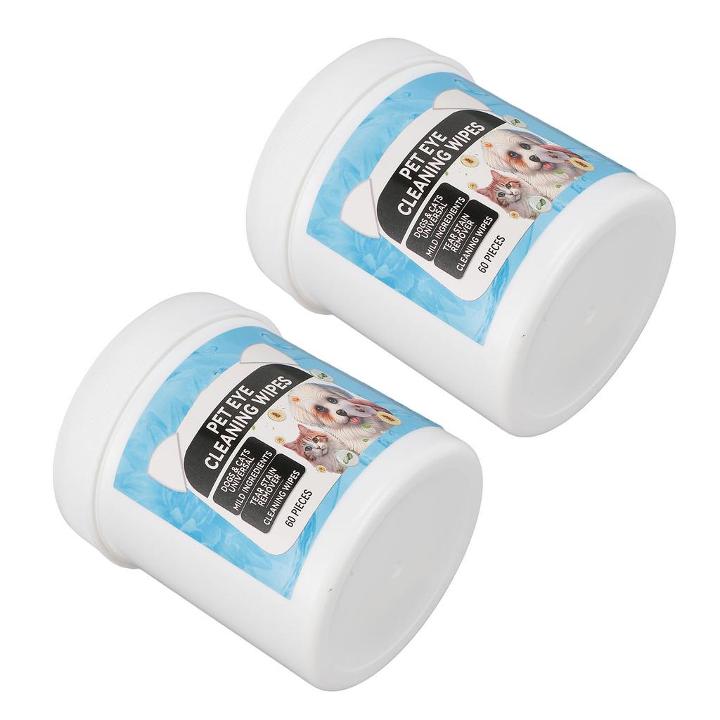 60PCSx2 Dog Eye Wipes Multifunctional Gentle Portable Pet Tear Remover Wipes for Home
