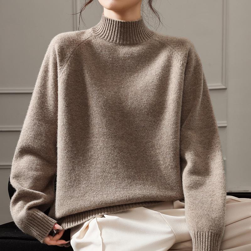 Women's Loose Wool Raglan Sweater: Autumn/Winter, Half-Neck Knit Layer