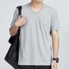 Men Tops Pure Color V-Neck Short Sleeve Tee Shirt Loose Fit Thin Breathable