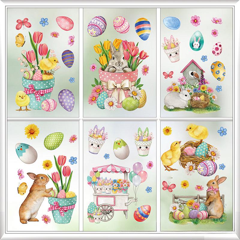 

New Easter cute rabbit easter egg electrostatic window stickers, glass kitchen window sucking static stickers A