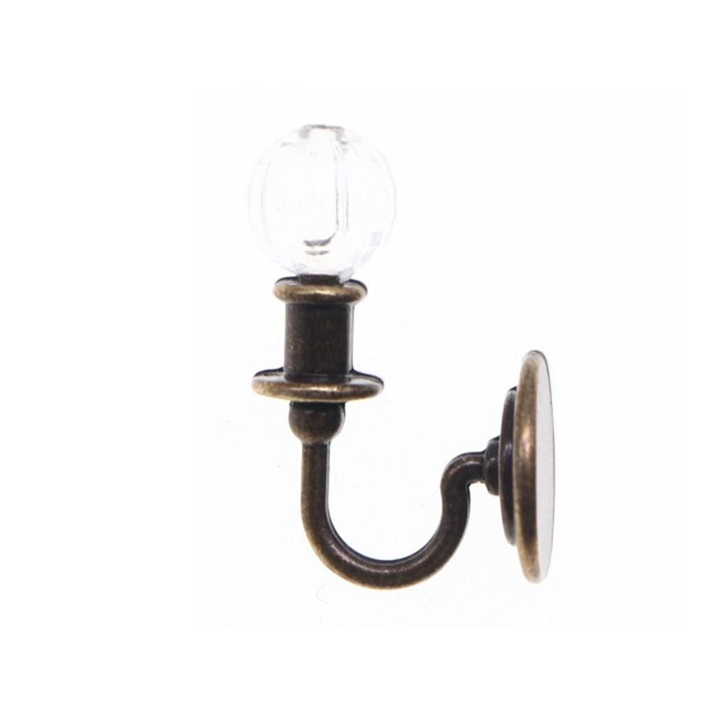 Detailed 1/12 Doll House Wall Lamp Decorative Lighting Metal Frame Crystal Shade Lamp Scene Setting Miniature Furniture