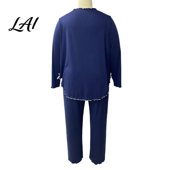 Breathable House Clothes for Ladies Women's Plus Size Pajama Set Long Sleeve Top And Pants Cozy Loungewear Women with Bow Ruffle 2 Piece Soft