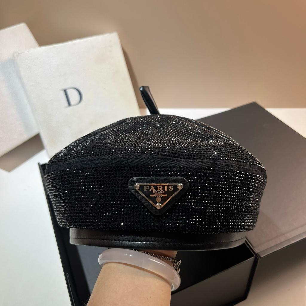 Italian Designer Niche Light Luxury Rhinestone Beret Heavy Industry Full Diamond Buyer Hat