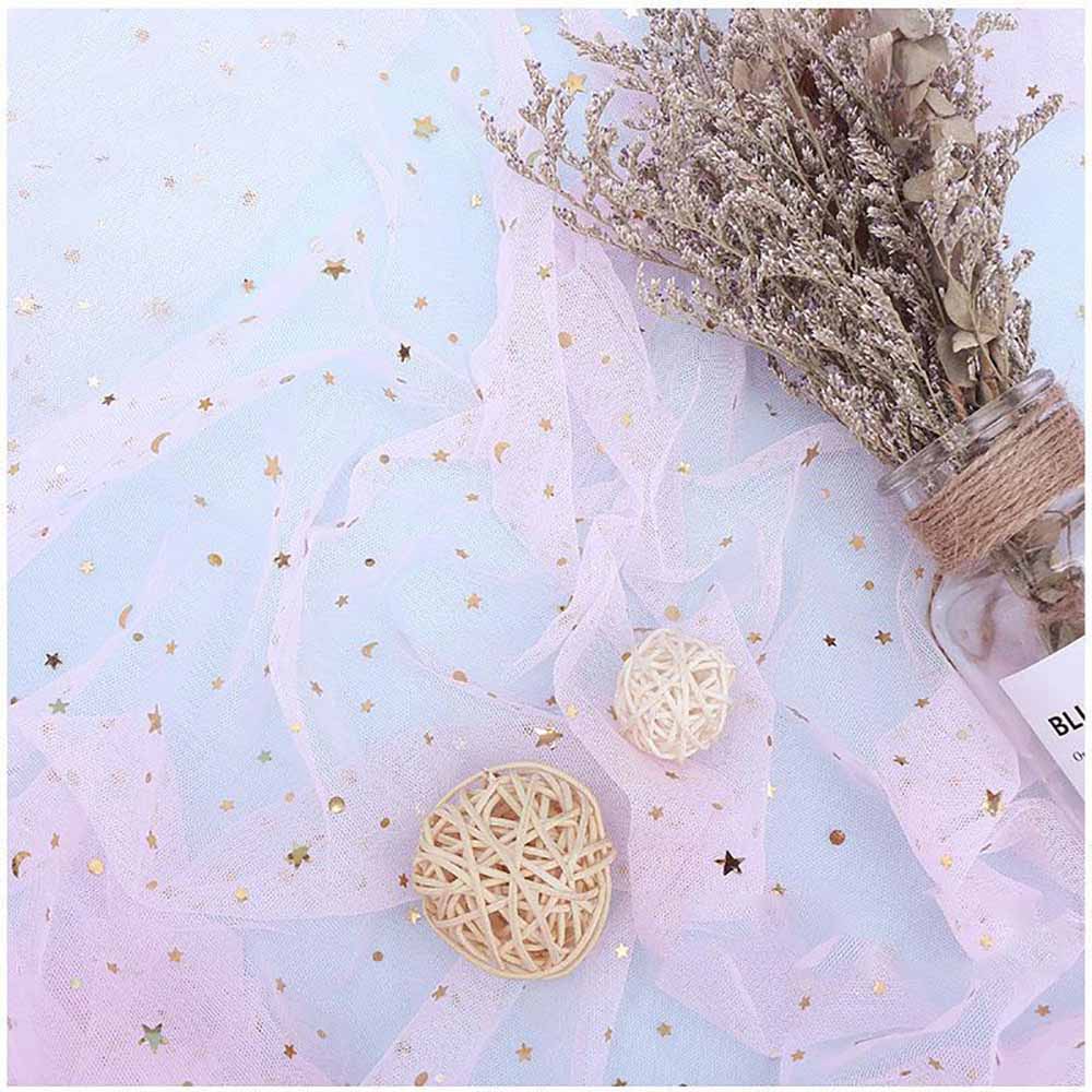 100*160cm Stjernemånenett med paljettprikk Myk gasbind For klær Sløyfe Bordtrekk Bryllupsbursdagsfest Dekorutstyr