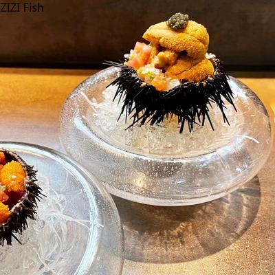 Dvigubo stiklo lėkštė Kūrybiška suši desertų lėkštė Restorano maisto dekoracija Pagrindinio patiekalo Šiaurietiško stiliaus Namų virtuvės lėkštė Stalo įrankiai