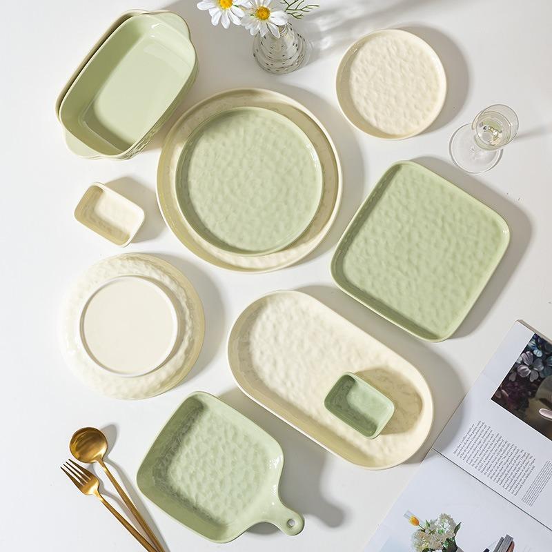 Creative Cream Wind Ceramic Dishes And Plates Household Household Housewarming Gifts Water Cube Rice Bowls Dishes And Plates Tableware Set Combination