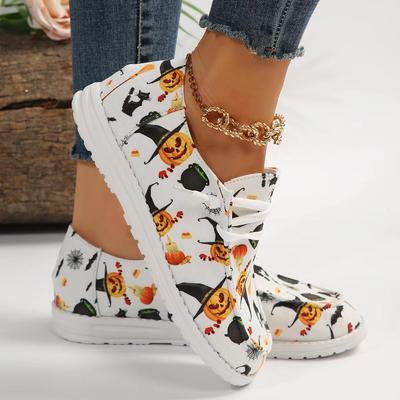 Autumn Halloween Pumpkin Printing Flat Shoes Fashion Casual Flat Canvas Shoes Comfortable Round Toe Sneakers Sport Shoes 2024