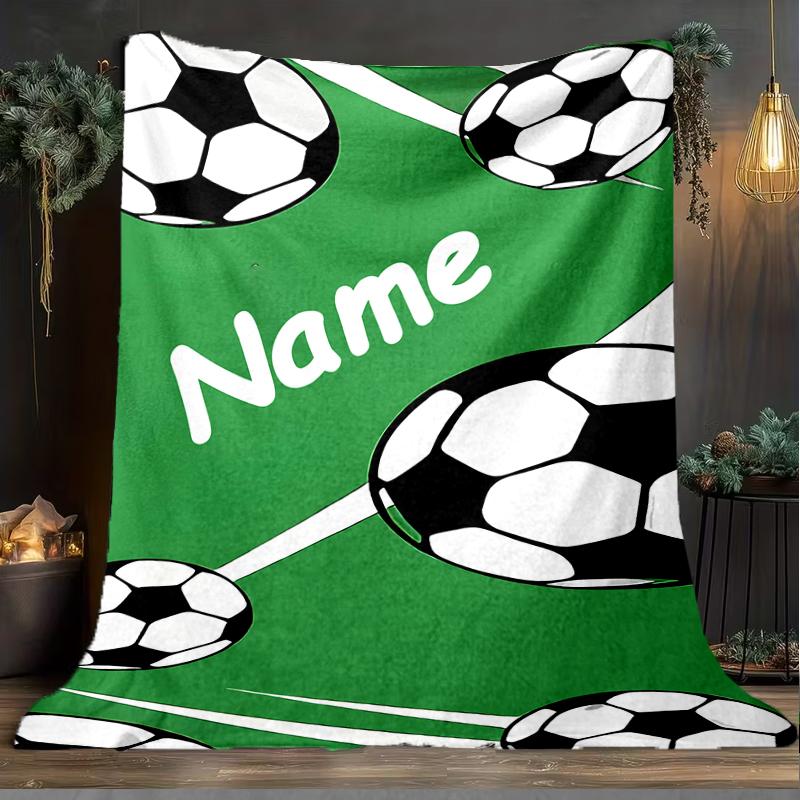 1PC Custom Name Soccer Ball outdooor Flannel blankets Throw Blanket All-Season Throw Gift Bedspread for Couch, Bed, Camping Holiday Birthda