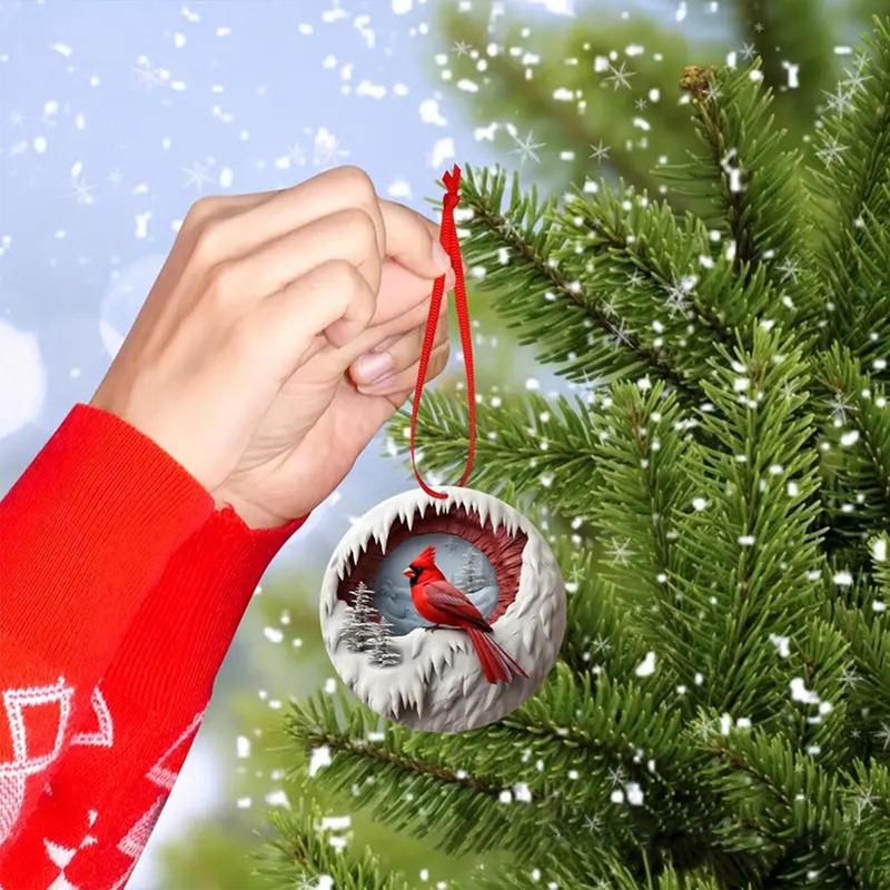 Red Bird Car Charm Wooden Red Birds For Christmas Tree Decorations 2D Red Bird Wooden Ornament For Christmas Tree Winter Holiday