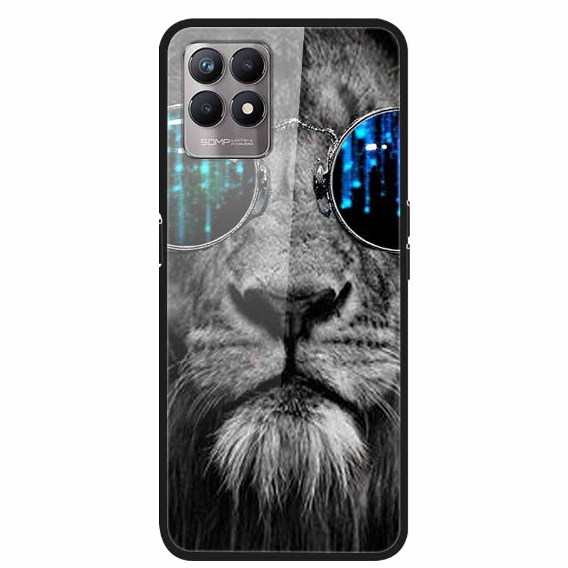 For Realme 8i Case Tempered Glass Hard Clear Phone Case For OPPO Realme 8i RMX3151 Realme 7 Pro Animals Wolf Shockproof Coque