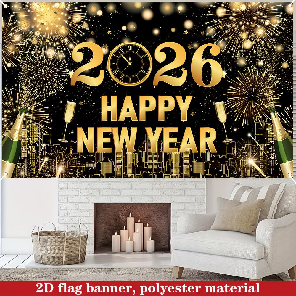 1Pcs New Year 2026 Black Golden Theme Decoration Background Backdrop For Photo Studio Photo Booth Party
