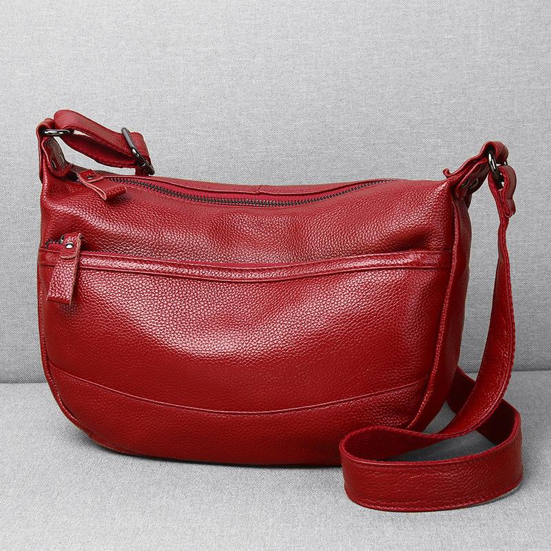 Skórzana Damska Torebka Feiya Ze Skóry Pierwszej Warstwy Krowiej Codzienna Miękka Skóra Torebka dla Kobiety w Średnim Wieku Torba na Ramię Crossbody Torba Półksiężyc