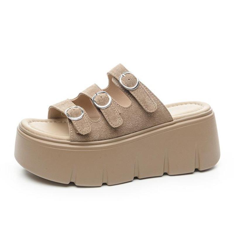Fashion 7CM Suede Synthetic Microfiber Genuine Leather Sandals Summer Slipper Flats Women Chunky Sneakers Slippers Platform Wedge Shoes