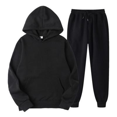 Heren Effen Kleur Fleece Pullover Hoodie & Joggingbroek Set