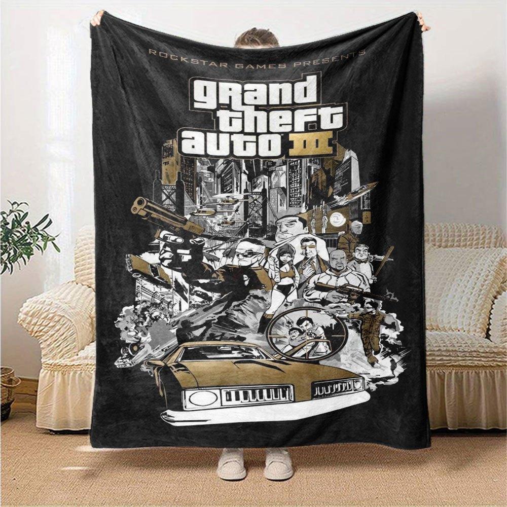 1pc Grand Theft Auto Soft Flannel Blanket with Designer Print A Cozy Blanket for All Seasons, Perfect for the Couch, Bed, Office