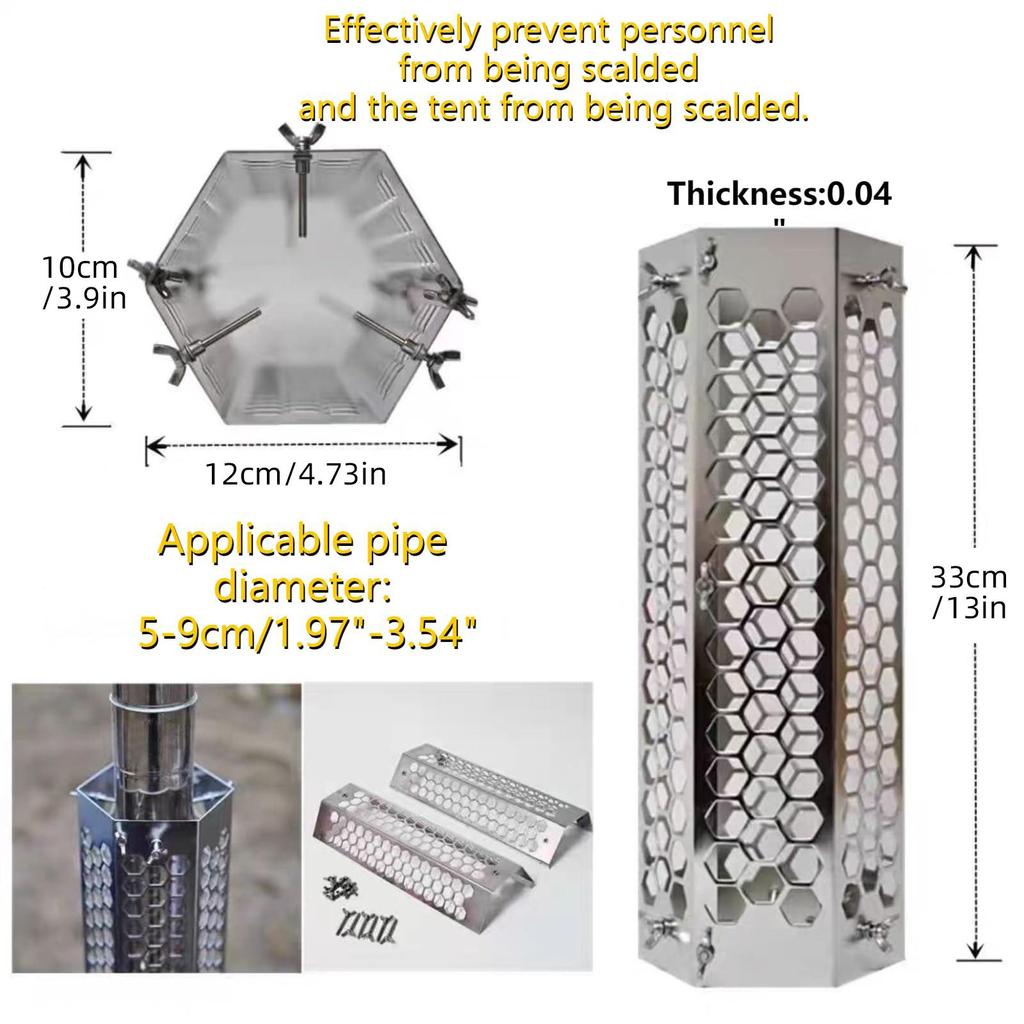 Thickened Stainless Steel Chimney Accessories: Anti-Scald Elbow, Rain Cap, Heat-Insulating Wood Stove Tent Fireplace