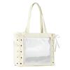 Ita Ribbon Tote Bag with Clear Large for and Oshikatsu Bag, Pocket, Capacity, Mascots, Badges, Decorations, (White)