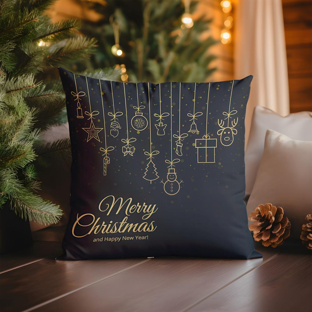 Home Decor Merry Christmas Holly Pattern Throw Pillow Pattern Cushion Cover Suitable For Sofa Bedroom Car Pillow Cover