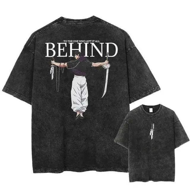 Japanese Anime Jujutsu Kaisen Print Vintage Washed Tshirt Harajuku Streetwear Graphic T-Shirt Summer Short Sleeve Cotton679