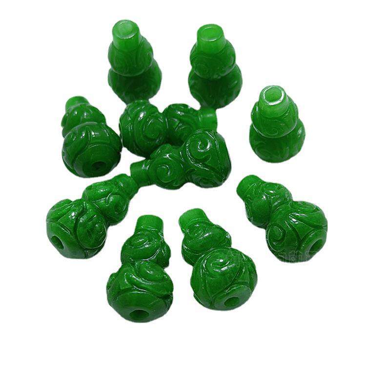 Large Natural Green Jade 3D Carved Gold Coin Gourd Beads for DIY Jewelry