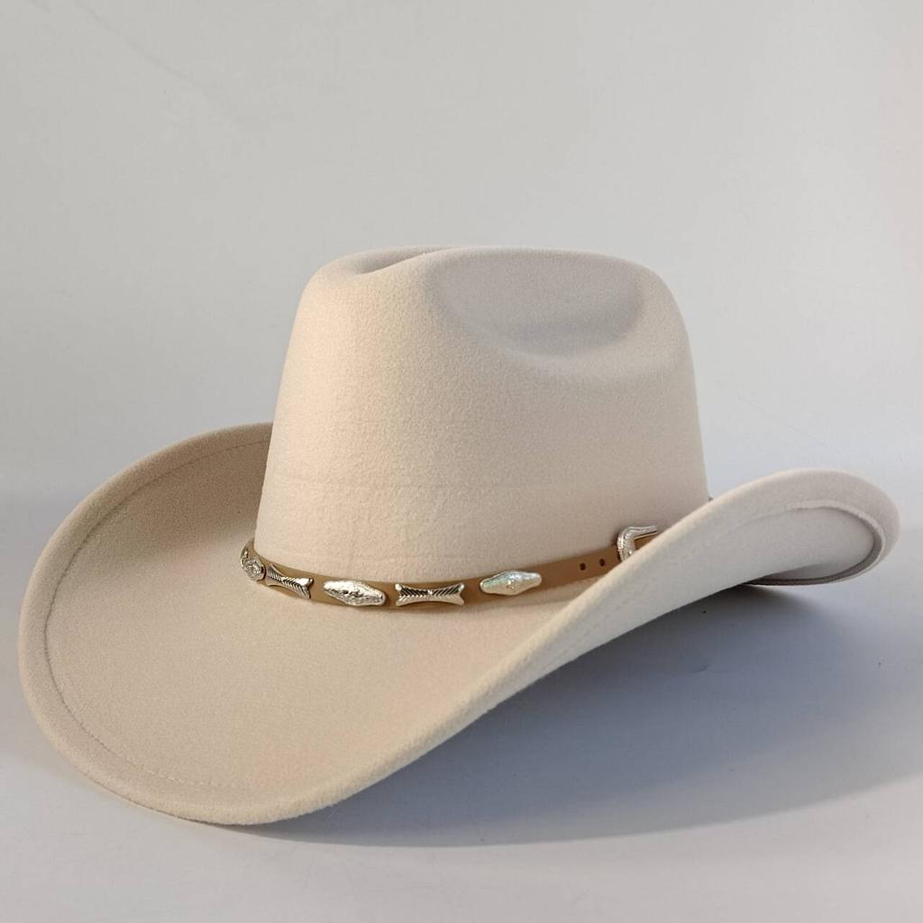 Stylish men's and women's felt hats cowboy hats soft felt hats with beige leather belts Panama hats outdoor parties hat.