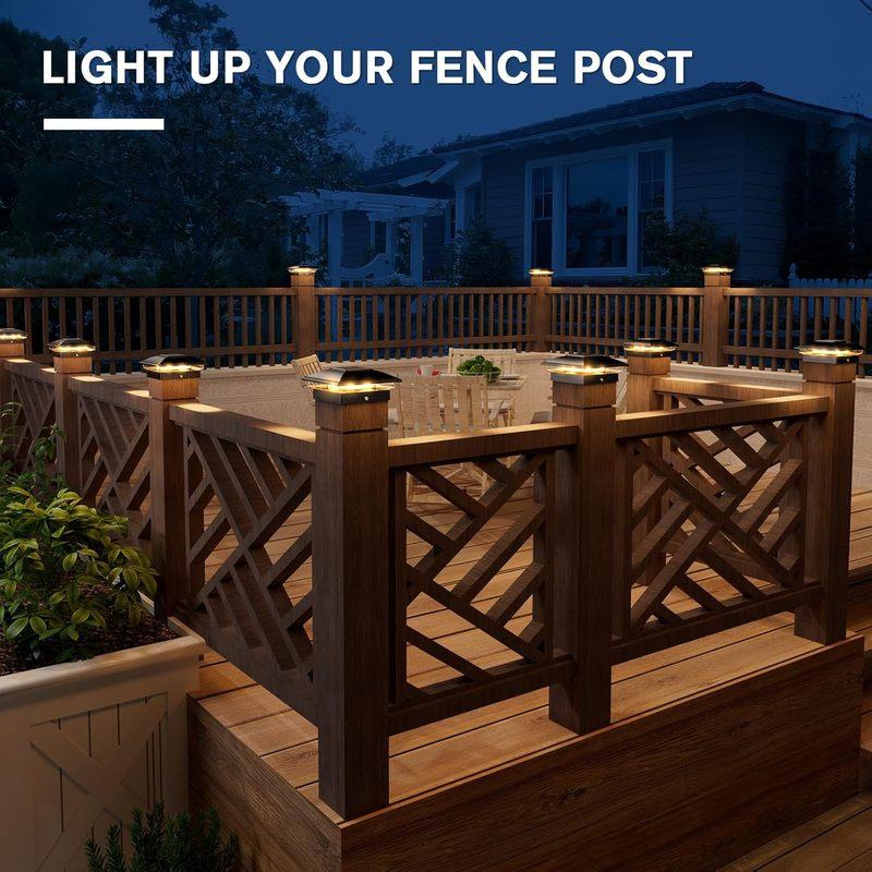 Solar Post Cap Light Outdoor Waterproof 12pack,Solar Fence - Post Lights for 4x4 5x5 6x6 Wooden/Vinyl Post,Black Deck Post Cap Light Solar Powered