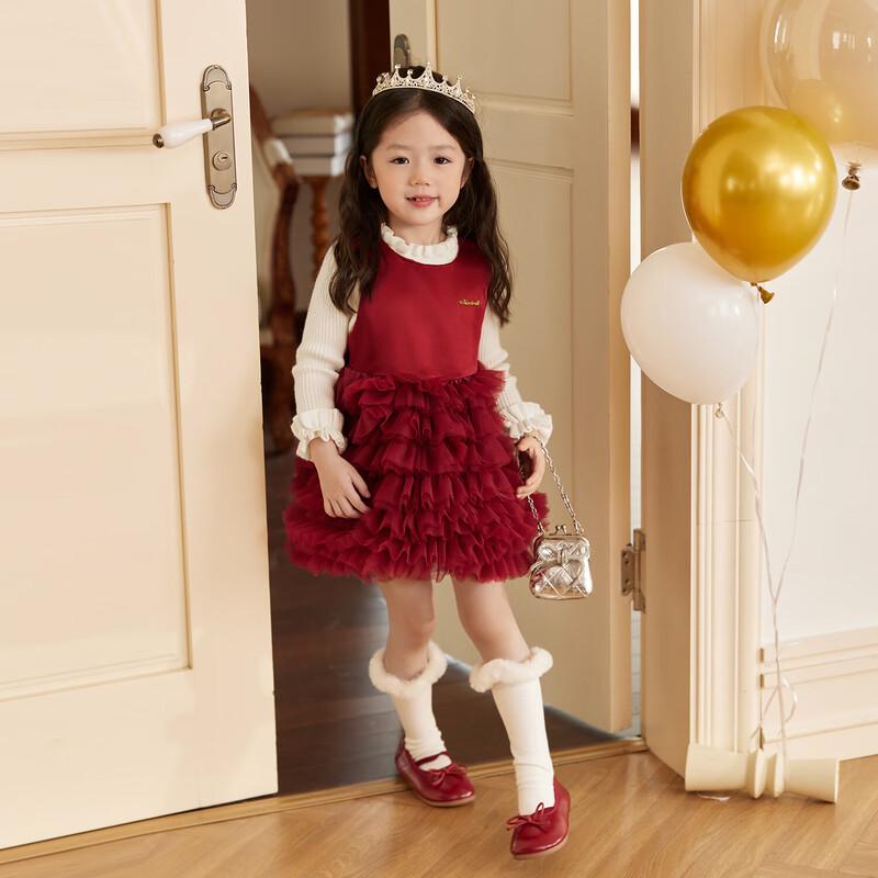 LUSON Baby Girls' New Year Red Velvet Princess Dress