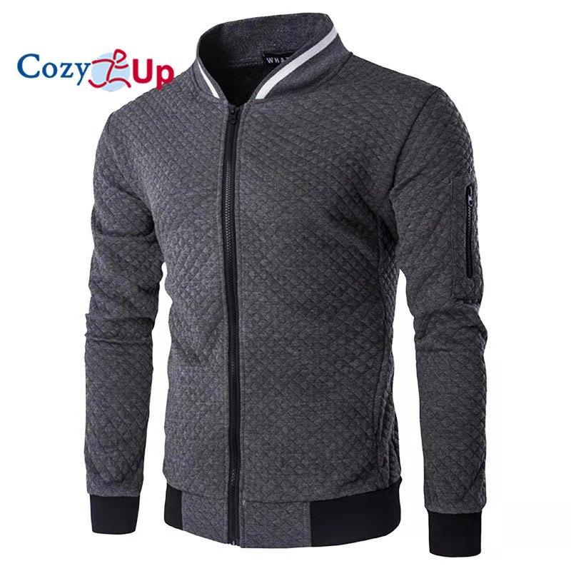 Cozy Up גברים של בדיקת יהלום צבע רוכסן סטנד צווארון קפוצ'ונים ז'קט סווטשירט